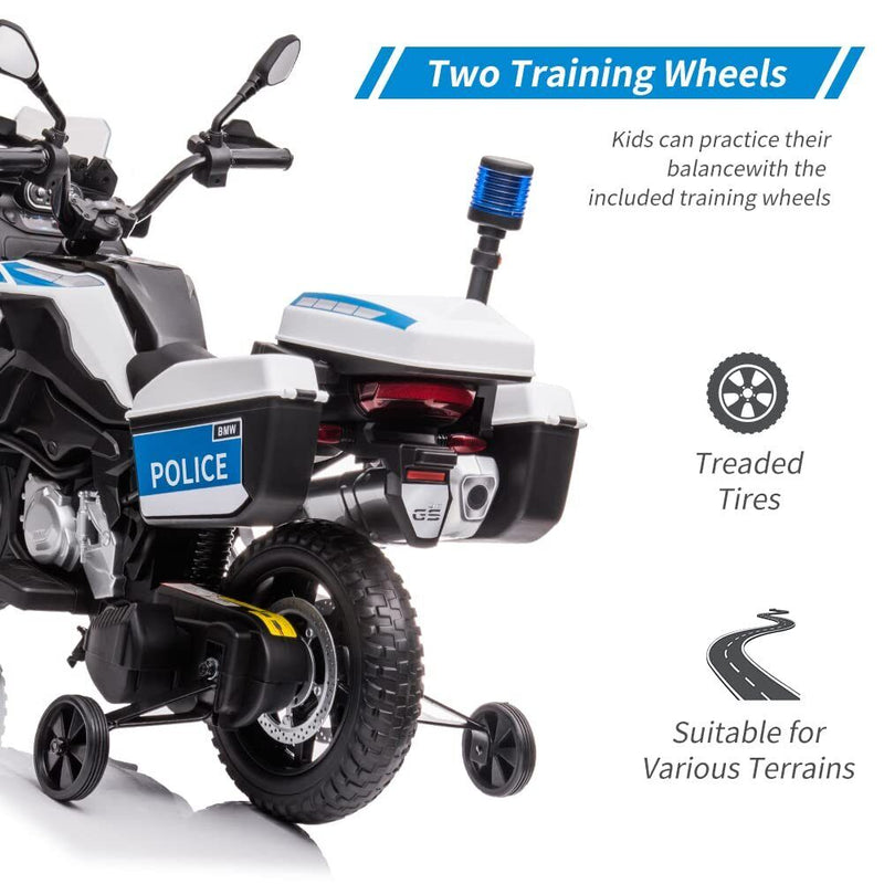 Police Motorcycle 4-Wheel Ride-On for Kids with Headlight and Warning Lights - 12V