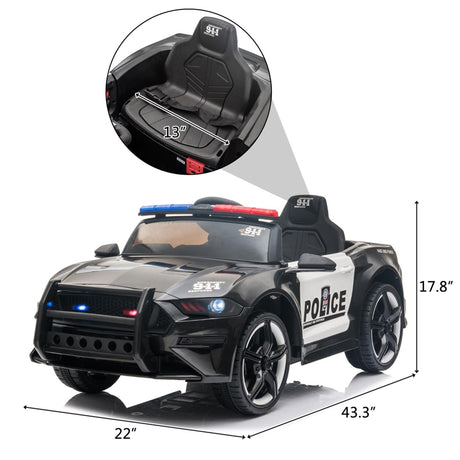 Police Ride On Car for Kids 3-7 Years with 3 Speeds and Remote Control - Black