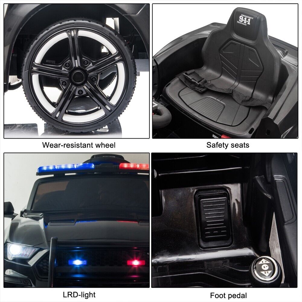 Police Sports Car 12V Ride-On with Remote Control, Lights, and Siren for Kids