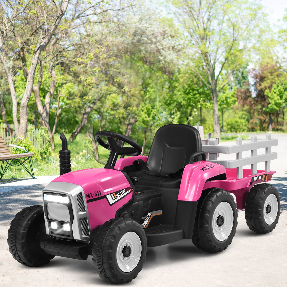 Power Up Your Child's Playtime with the Large Capacity Battery-Powered Ride-On Tractor and Trailer Set from Topbuy