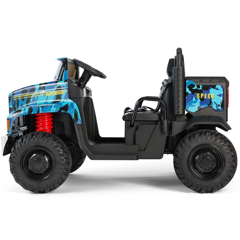 Powerful 24V 2-Seater Kids Ride On Dump Truck Tractor with Camo Design and 3 Speed Options, Includes Remote Control
