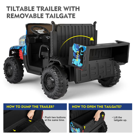 2-Seater 24V Battery Powered Kids Ride-On Truck with Camo Design and 3-Speed RC Control
