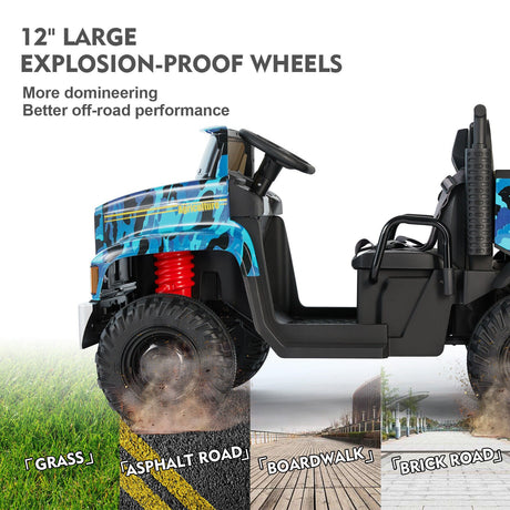 2-Seater 24V Battery Powered Kids Ride-On Truck with Camo Design and 3-Speed RC Control