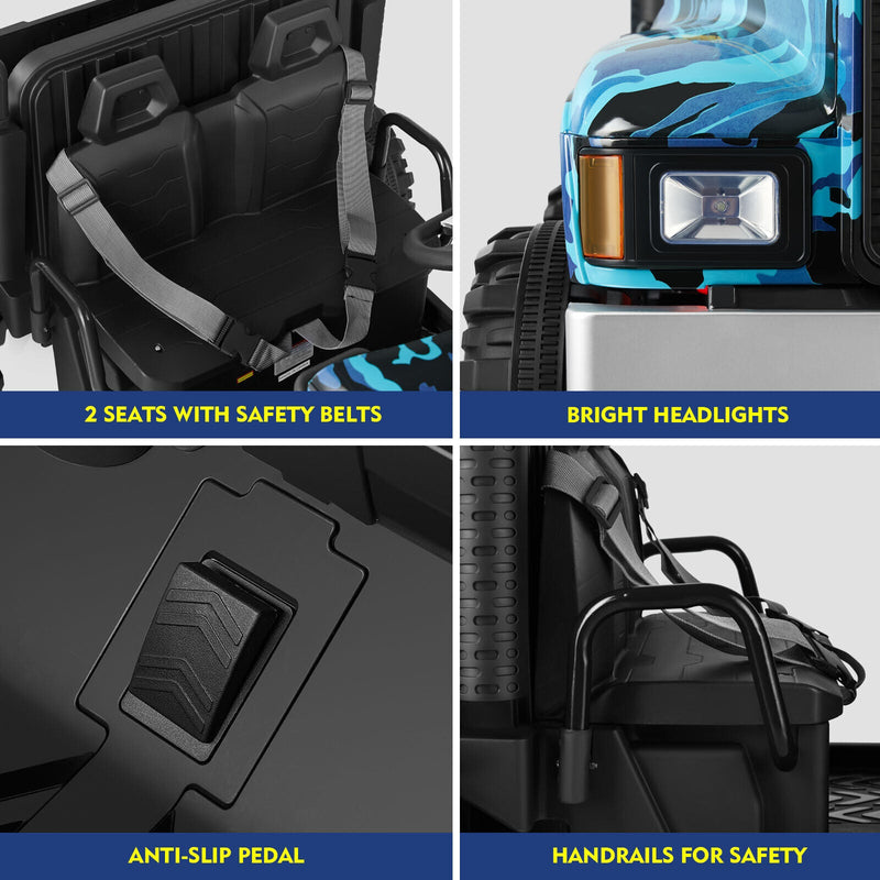 2-Seater 24V Battery Powered Kids Ride-On Truck with Camo Design and 3-Speed RC Control