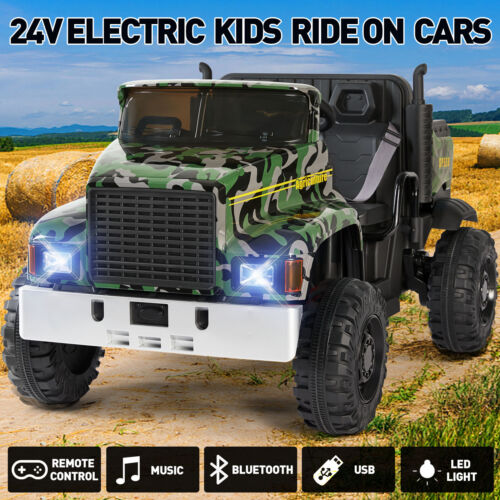 Powerful 24V Battery-Powered 2-Seater Kids Ride On Tractor with Dump Bed and RC Control