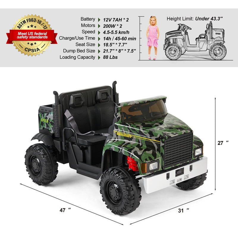 Ride in Style with the 24V Battery-Powered Camo Truck Tractor for Kids, Featuring Bluetooth RC and Trailer