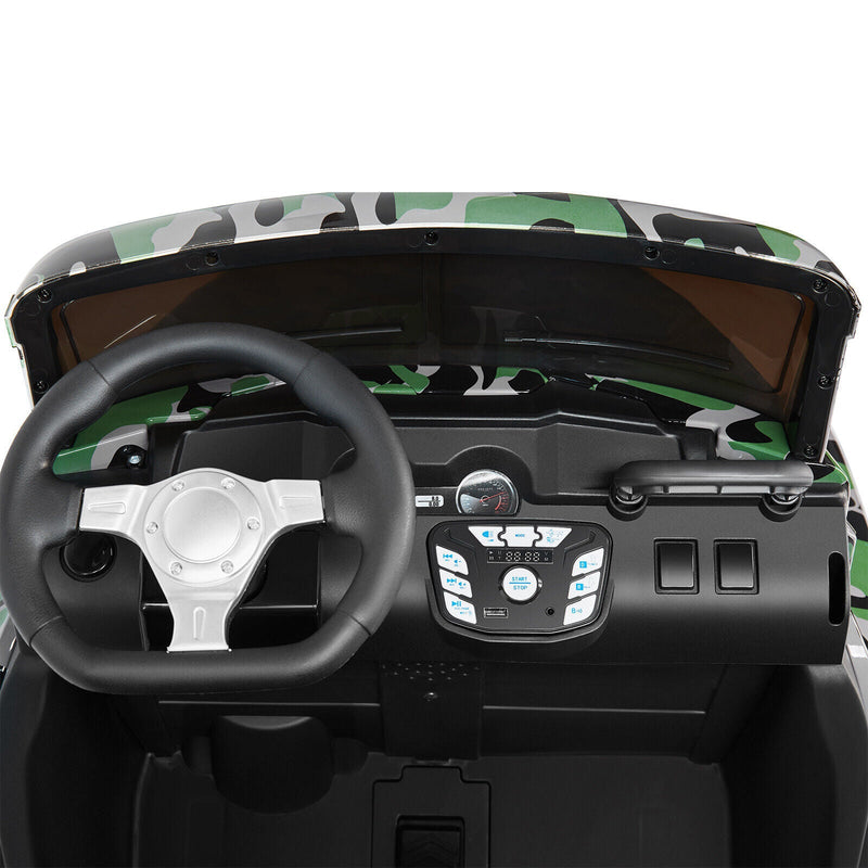 Ride in Style with the 24V Battery-Powered Camo Truck Tractor for Kids, Featuring Bluetooth RC and Trailer