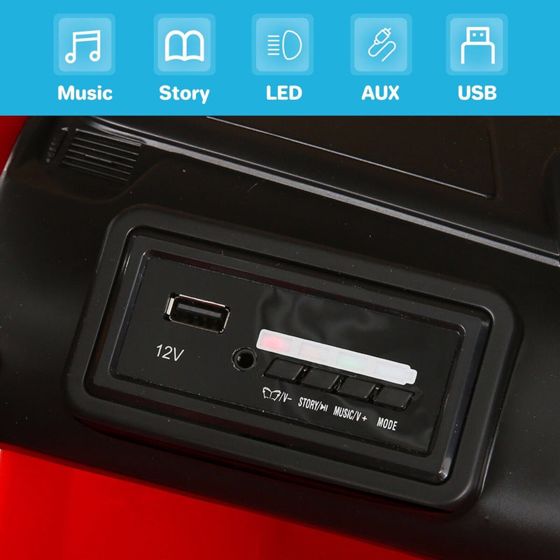 Premium 12V Electric Ride-On Car for Kids with Parental Remote Control, USB Port, LED Lights, and 3 Speed Options