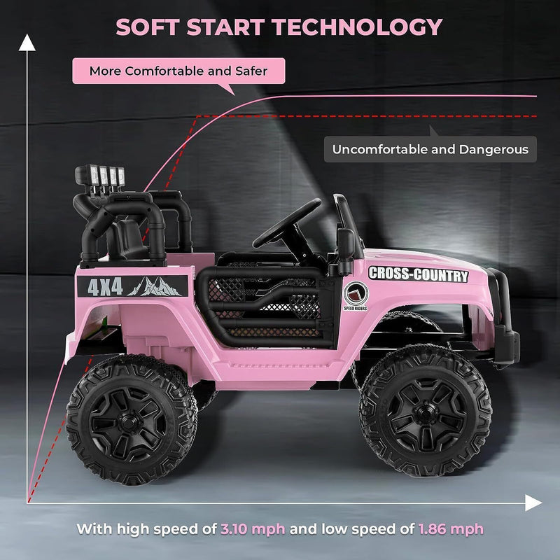 Premium 12V Electric Ride-On Jeep for Kids with Remote Control, LED Lights, AUX & USB, and 3 Speed Options