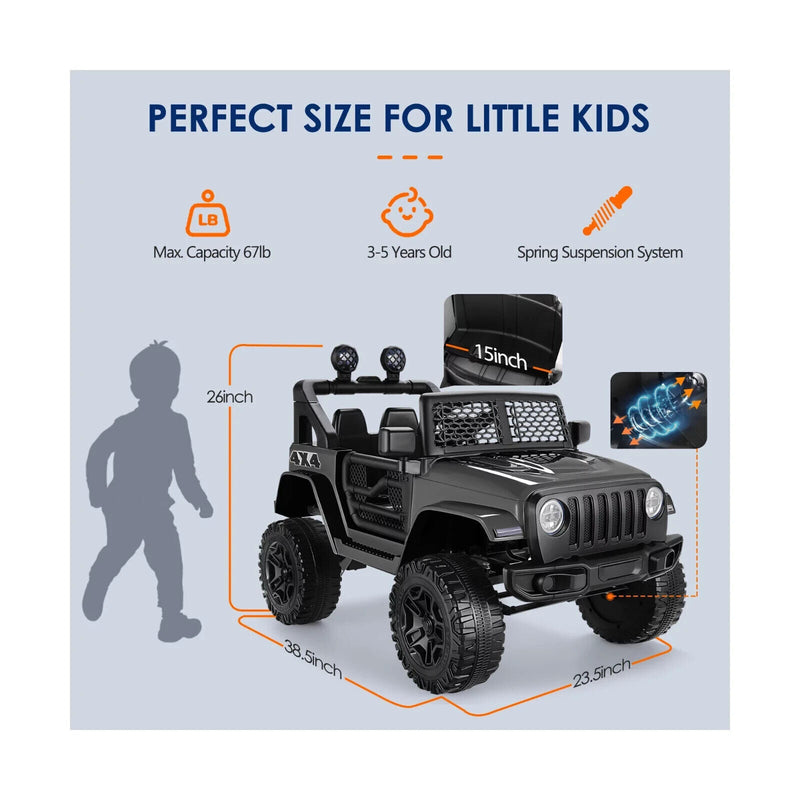 Premium 12V Electric Ride-On Jeep with LED Lights, MP3 Player, Remote Control, and 3 Speed Options