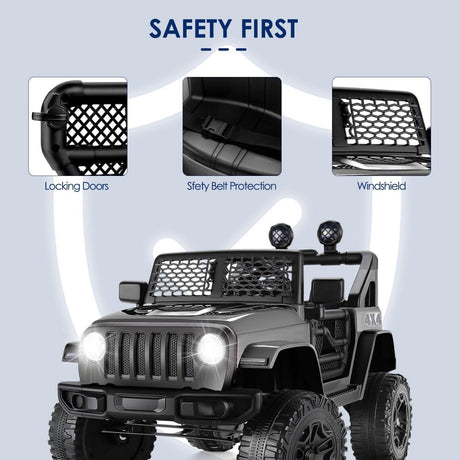 12V Kids Electric Jeep with Remote Control, 3 Speeds, LED Lights, and MP3 Player