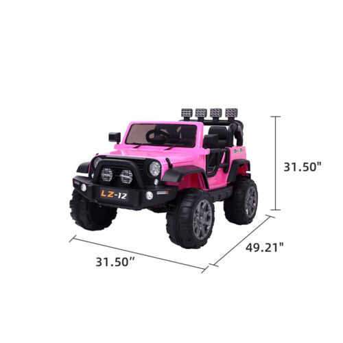 Premium 12V Pink Jeep Ride-On Toy with Remote Control for Kids - Rechargeable Battery, 4 mph Speed