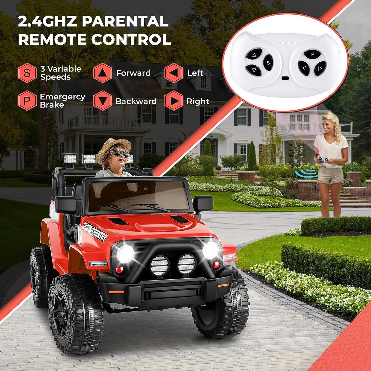 Electric Ride-On Truck for Kids with Remote Control, USB & AUX, 3-Speeds, and Anti-Slip Features
