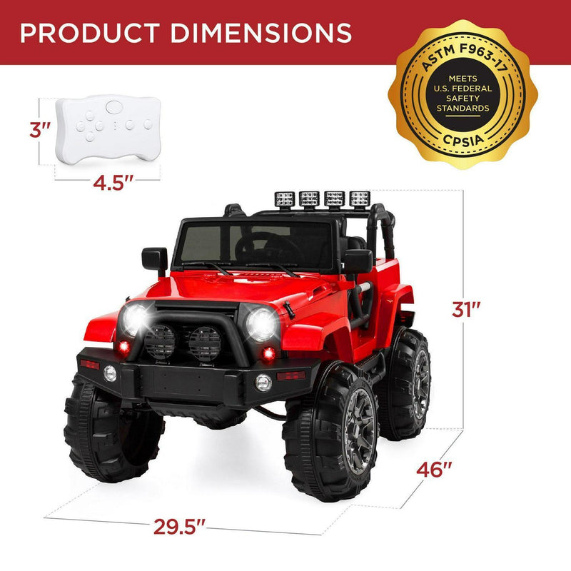 Premium 12V Ride-On Truck for Kids with 3 Speeds, LED Lights, Remote Control, and Bluetooth Connectivity