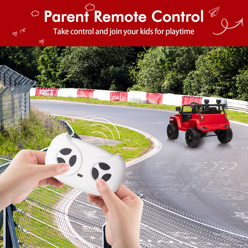 Premium 12V Ride-On Truck for Kids with 3 Speeds, Spring Suspension, Remote Control, and Lockable Door