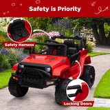Premium 12V Ride-On Truck for Kids with 3 Speeds, Spring Suspension, Remote Control, and Lockable Door