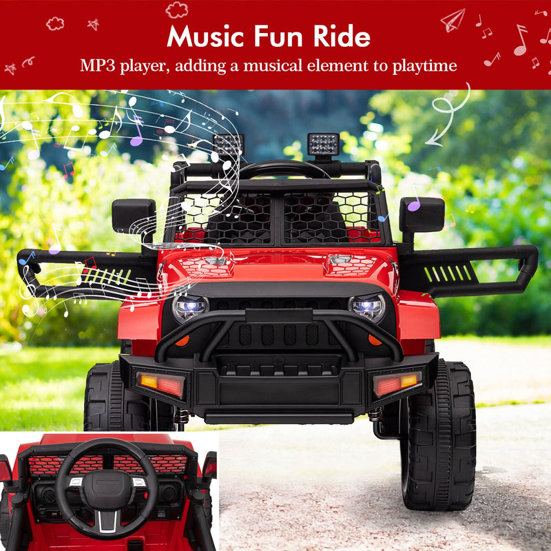 Premium 12V Ride-On Truck for Kids with 3 Speeds, Spring Suspension, Remote Control, and Lockable Door