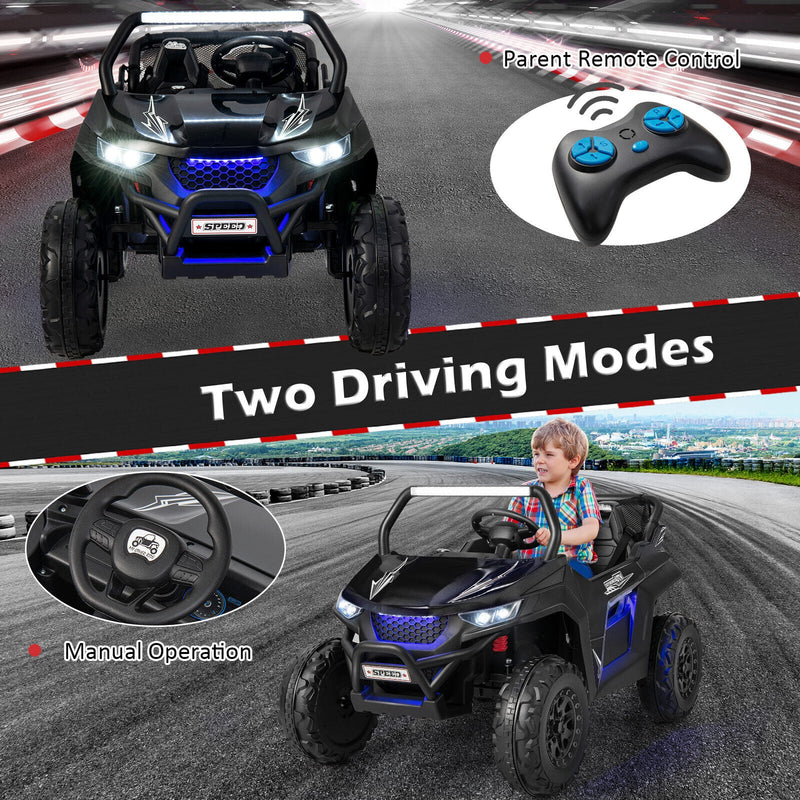 Premium 12V Ride-On Truck with Safety Belts and Lockable Doors - Supports up to 130 LBS in Black