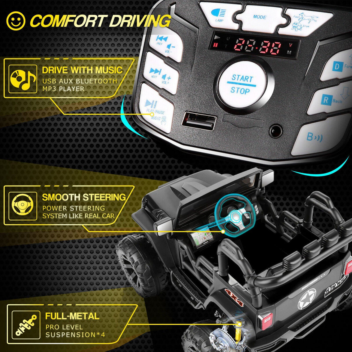 Premium 24V 2-Seater Kids Ride on Car Truck with Remote Control and LED Lights - 3 Speed Options