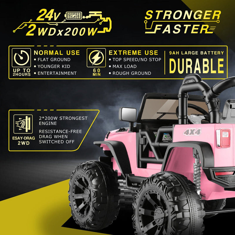 400W 24V 2 Seater Kids Ride On Truck with Bluetooth Music and 3 Speeds