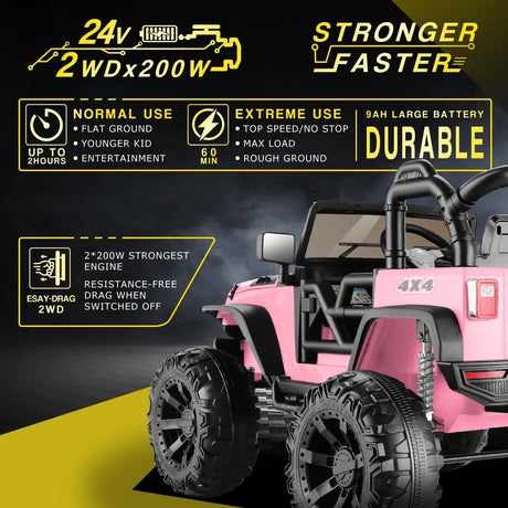 Premium 24V Kids Ride On Truck with Remote Control, Spring Suspension, and LED Lights