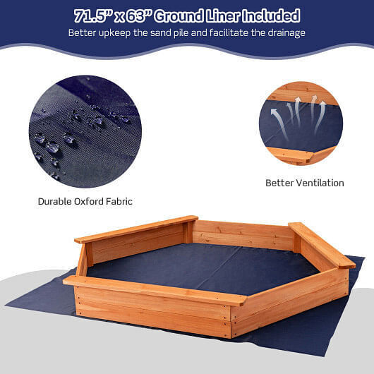 Premium Cedar Sand Box with Built-In Seating and Hexagonal Design