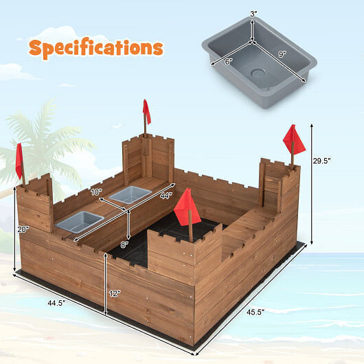 Premium Wooden Sandbox for Kids with Protective Liner and Fun Red Flags