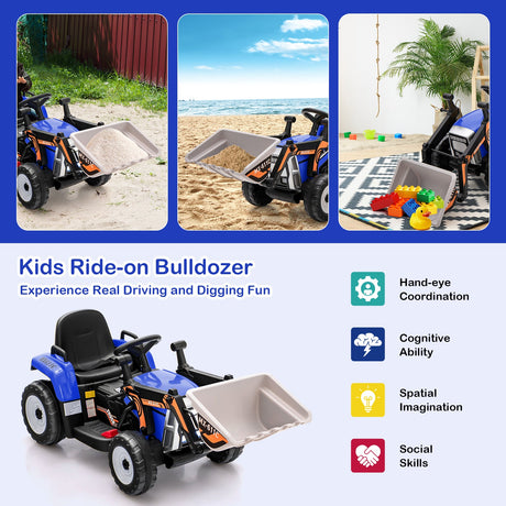 RC Electric Excavator Ride-On Toy Tractor for Kids with 2.4GHz Remote Control - 12V