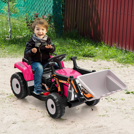 RC Electric Excavator Ride-On Toy Tractor for Kids with 2.4GHz Remote Control - 12V