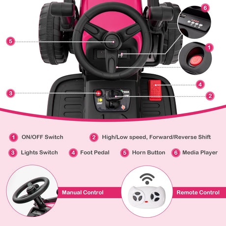 RC Electric Excavator Ride-On Toy Tractor for Kids with 2.4GHz Remote Control - 12V