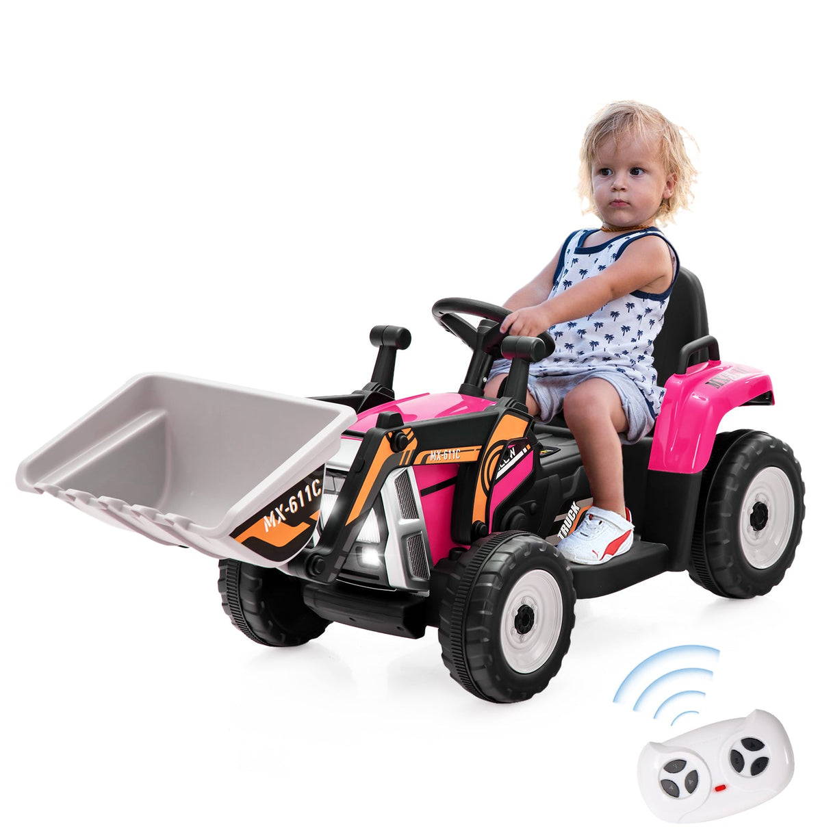 RC Electric Excavator Ride-On Toy Tractor for Kids with 2.4GHz Remote Control - 12V