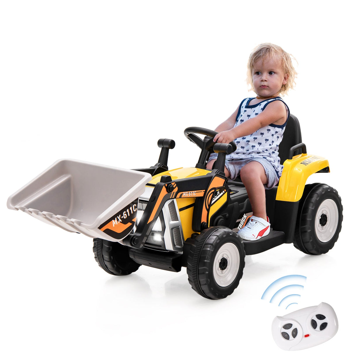 RC Electric Excavator Ride-On Toy Tractor for Kids with 2.4GHz Remote Control - 12V