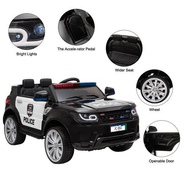 RC Kids SUV Police Car with LED Flashing Horn and Music - 12V Electric Ride On Toy