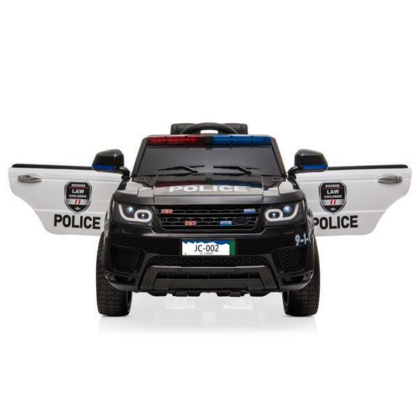 RC Kids SUV Police Car with LED Flashing Horn and Music - 12V Electric Ride On Toy
