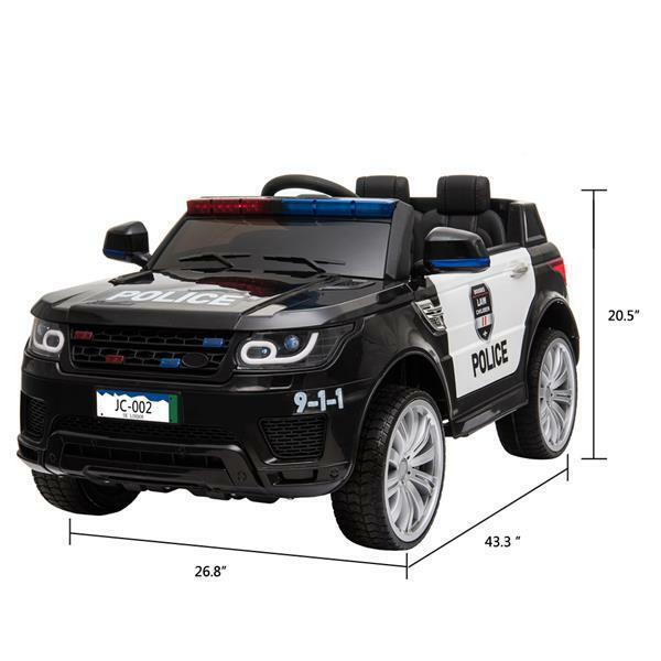 RC Kids SUV Police Car with LED Flashing Horn and Music - 12V Electric Ride On Toy
