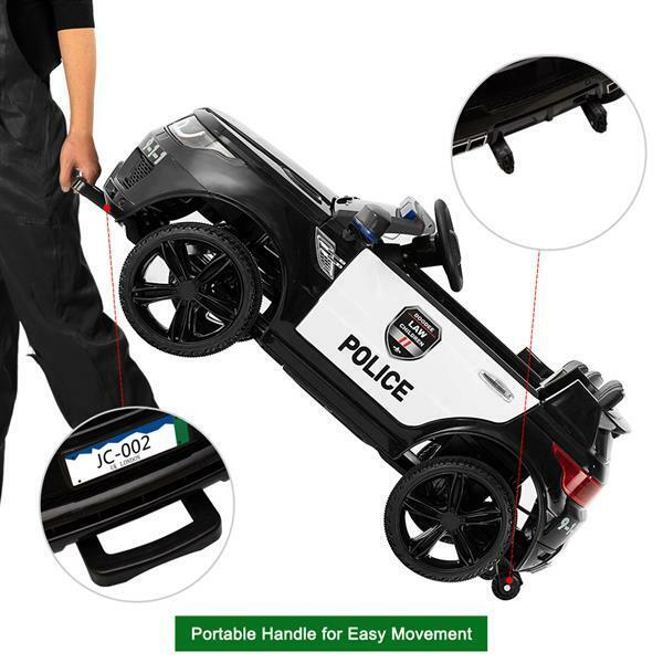 RC Kids SUV Police Car with LED Flashing Horn and Music - 12V Electric Ride On Toy