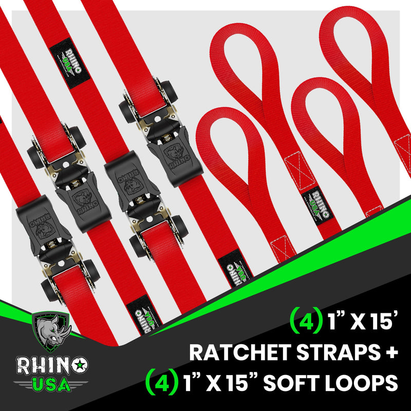1" x 15' Ratchet Tie-Down Set (4-Pack)