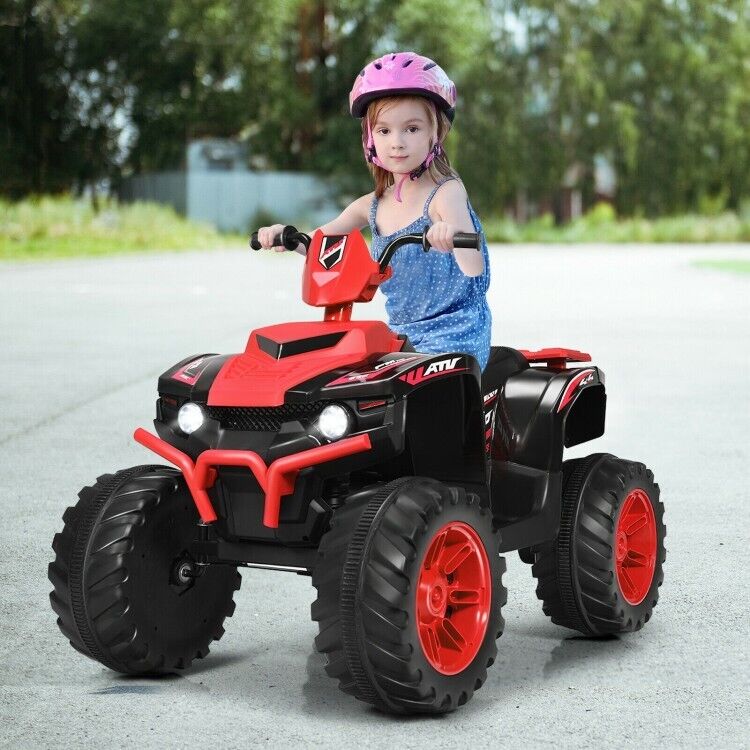 Red 12V Electric ATV Quad for Kids with 2-Speeds and LED Lights