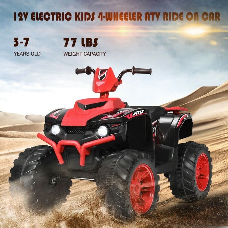 Red 12V Electric ATV Quad for Kids with 2-Speeds and LED Lights