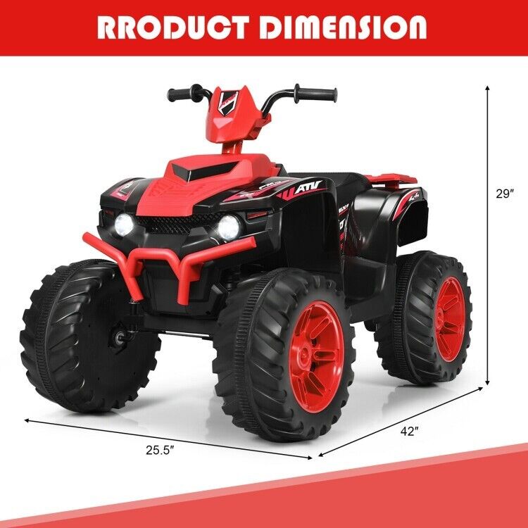 Red 12V Electric ATV Quad for Kids with 2-Speeds and LED Lights