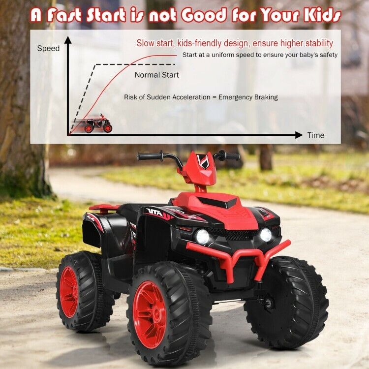 Red 12V Electric ATV Quad for Kids with 2-Speeds and LED Lights
