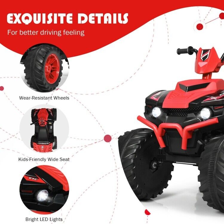 Red 12V Electric ATV Quad for Kids with 2-Speeds and LED Lights