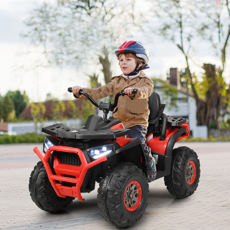 Red 12V Electric ATV Quad for Kids with 2 Speeds, MP3 Player, and LED Lights
