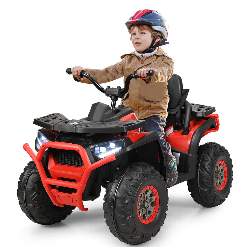 Red 12V Electric ATV Quad for Kids with 2 Speeds, MP3 Player, and LED Lights