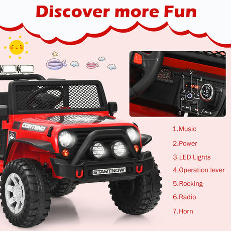 Red 12V Electric Kids Ride On Car Truck with MP3 Player, Horn, and Remote Control