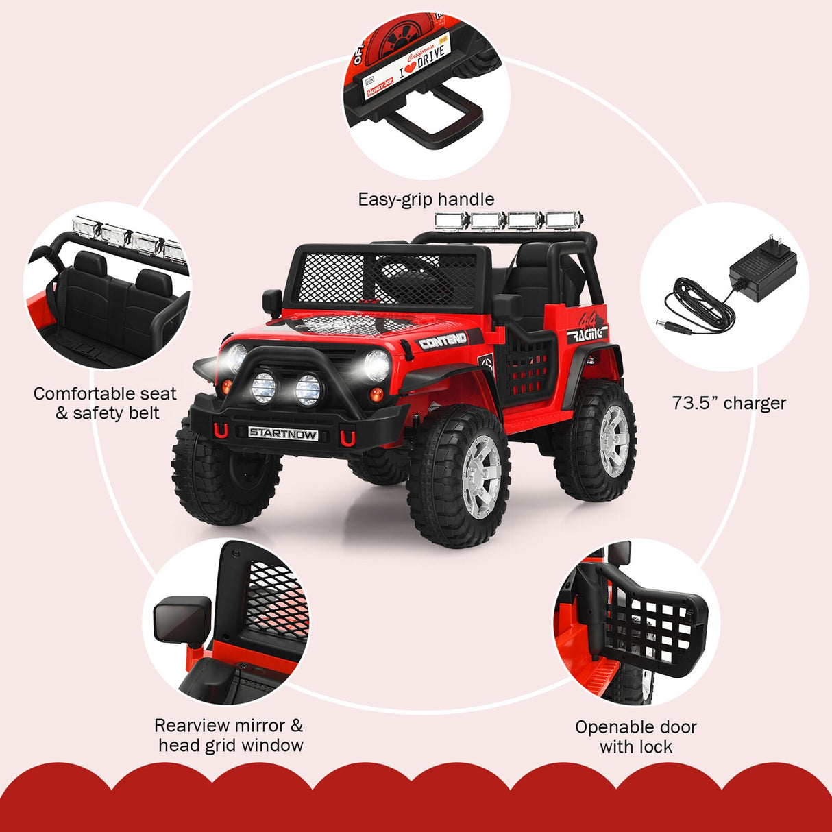 Red 12V Electric Kids Ride On Car Truck with MP3 Player, Horn, and Remote Control