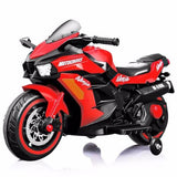 Red 12V Electric Motorbike for Kids with Training Wheels - Ride-On Motorcycle