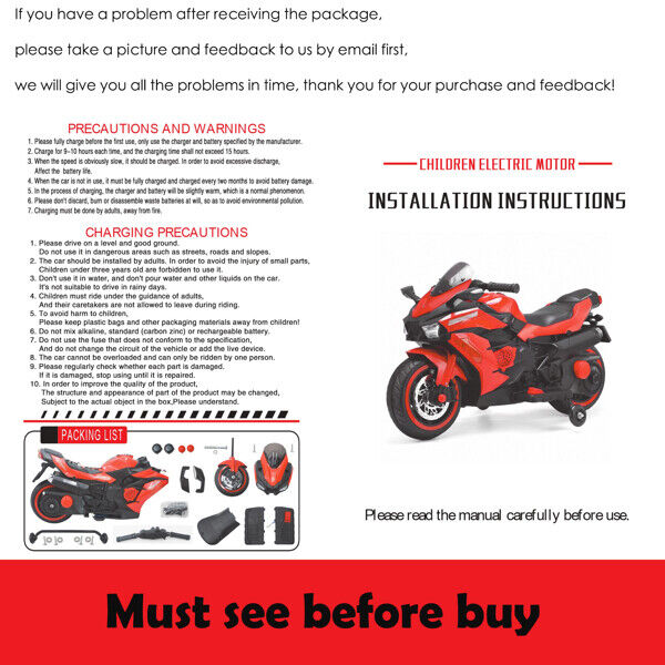 Red 12V Electric Motorbike for Kids with Training Wheels - Ride-On Motorcycle