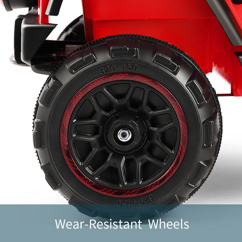 Red 12V Electric Ride-On Car with RC, LED Lights, USB, MP3, and Cover for Kids