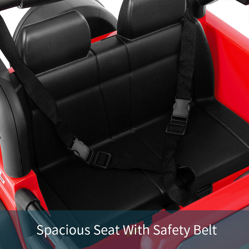 Red 12V Electric Ride-On Car with RC, LED Lights, USB, MP3, and Cover for Kids